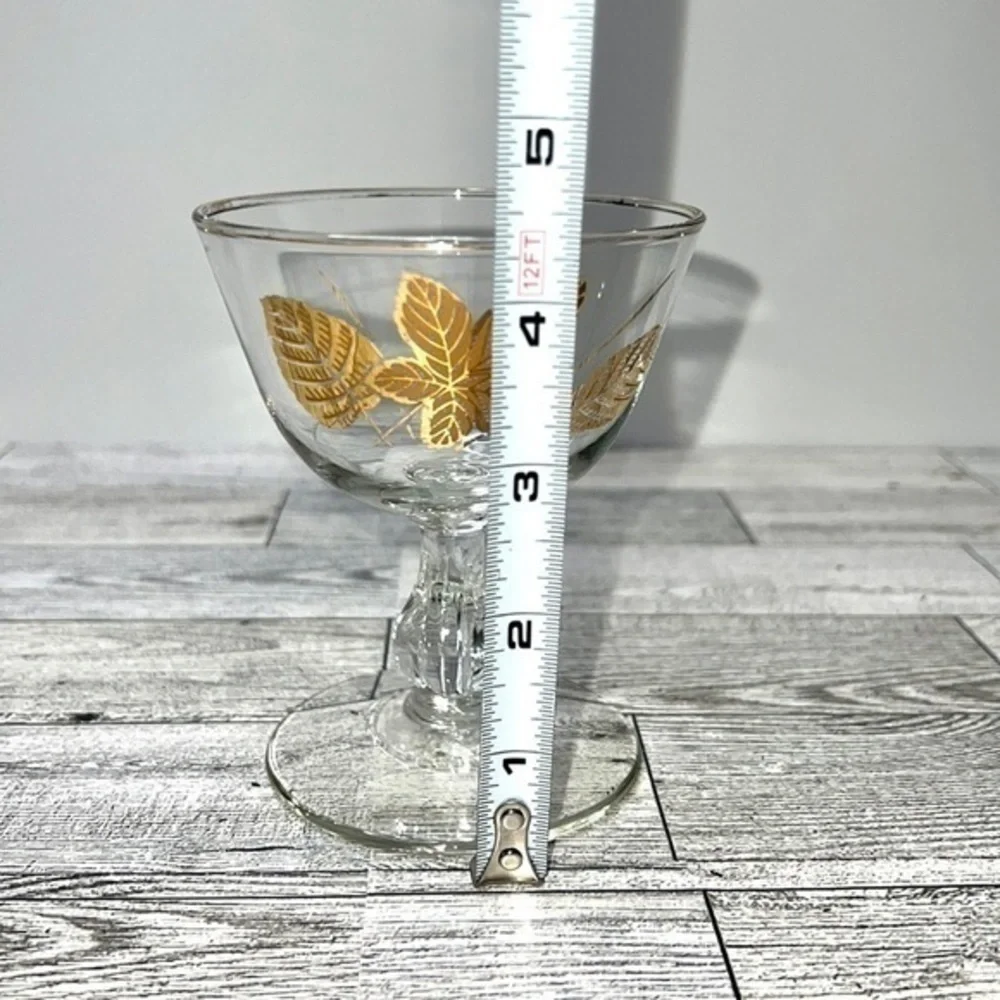 Libbey Mid Century Gold Leaf Stemmed Champagne Glasses Set of 4